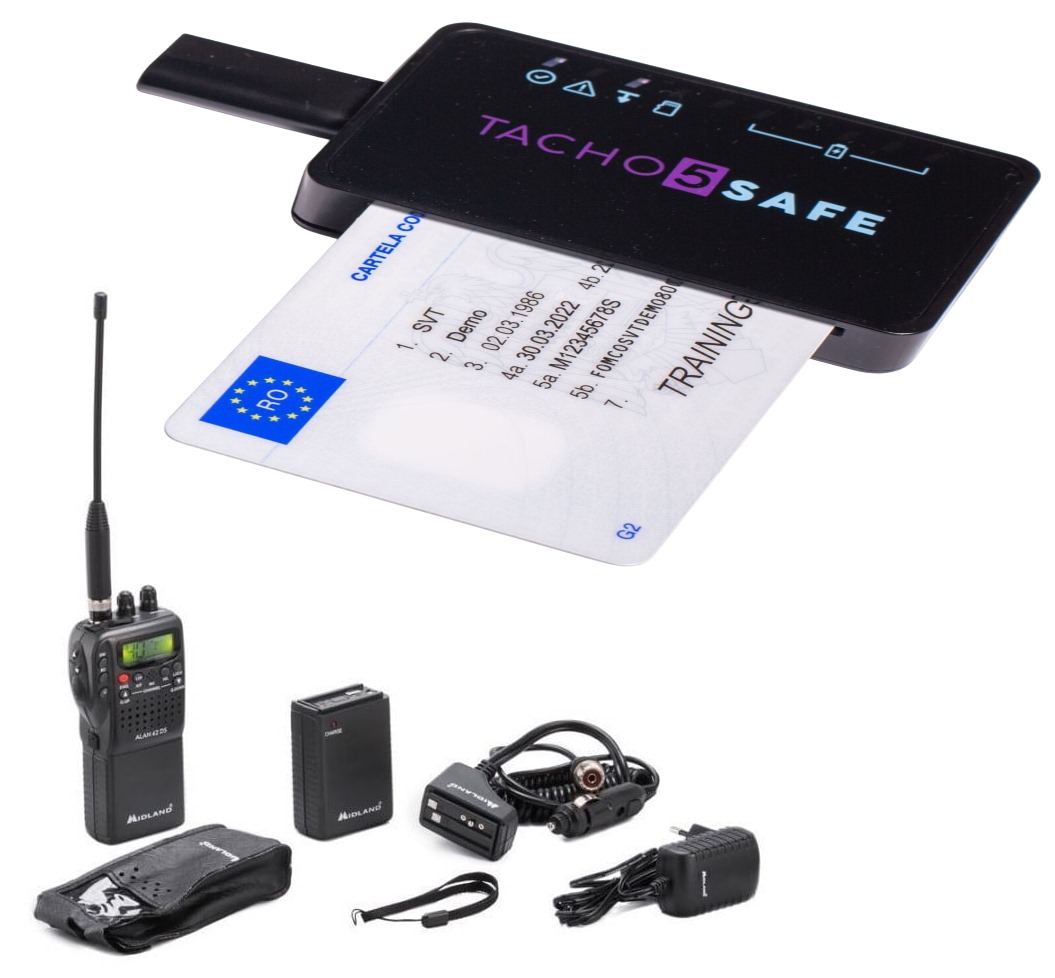 Pachet PROMO – Cititor date tahografe Tacho5Safe + Stație radio CB portabilă Midland Alan 42 DS